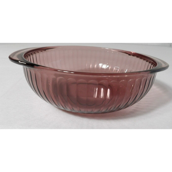 Pyrex 024-S Cranberry Round Casserole 2 Qt 2L Ribbed Glass Vintage No Lid - Picture 3 of 11